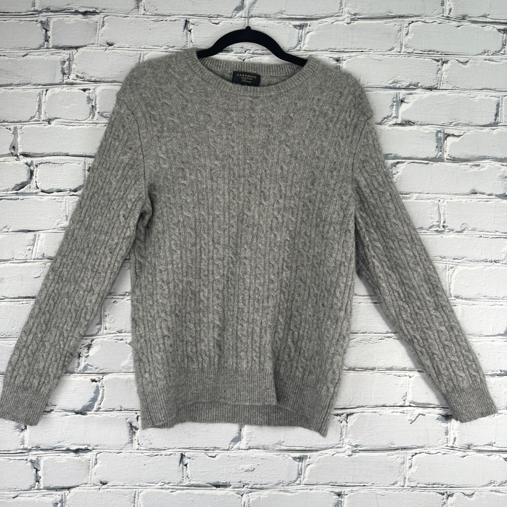 Cashmere Club Room Luxury Sweater Women’s XL Gray Cable Knit Academia Preppy